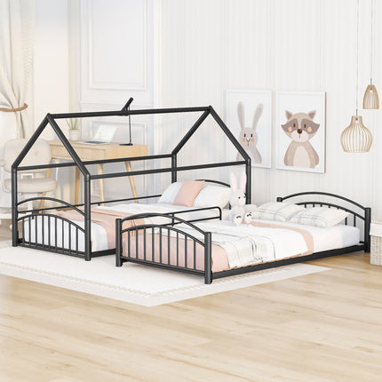 AS18-Twin Over Twin Metal Bunk Bed With Slide; Kids House Bed - Likeshoppe 