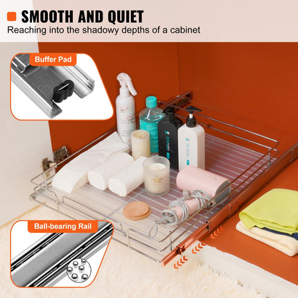 CJ3- 20"W x 21"D Pull Out Cabinet Organizer, Heavy Duty Slide Out Pantry Shelves, Chrome-Plated Steel Roll Out Drawers, Sliding Drawer Storage for Home, Inside Kitchen Cabinet, Bathroom, Under Sink - Likeshoppe 