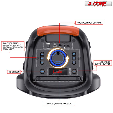 CC17- 5 Core Karaoke Machine Bluetooth Portable Singing PA Speaker System w Cool DJ Light Support FM + TWS + USB + Memory Card + AUX + REC Party Speakers Includes Two Wireless Mics PLB 12X1 2MIC - Likeshoppe 