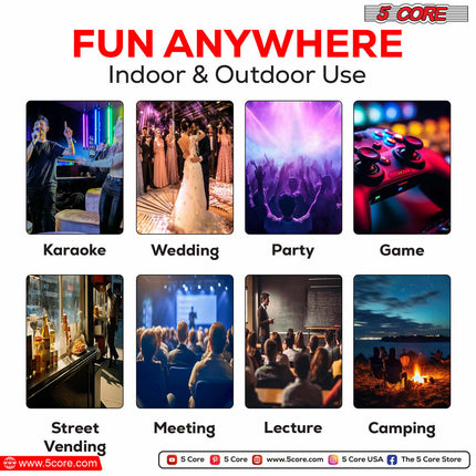 CC6- 5 Core Powered PA Speaker 80W RMS Portable Active Powered DJ Audio System w Bluetooth 5.1 Two Wireless UHF Mics and Remote - ACTIVE HOME 15 2-MIC - Likeshoppe 