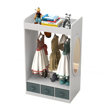 AX4- Kids Costume Organizer, Costume Rack, Kids Armoire, Open Hanging Armoire Closet with Mirror-WHITE - Likeshoppe 