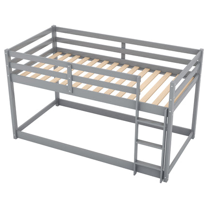 AS29- Twin over Twin Floor Bunk Bed with Ladder - Likeshoppe 