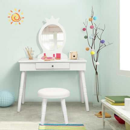 AY1- Kids Wooden Princess Makeup Table with Cushioned Stool - Likeshoppe 