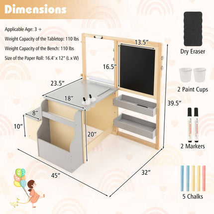 BM2- Kids Art Center Wooden Table Bench Set - Likeshoppe 