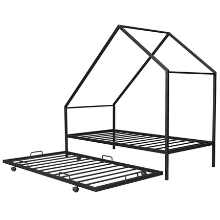 AS19- Metal House Bed With Trundle;  Twin Size House Bed - Likeshoppe 