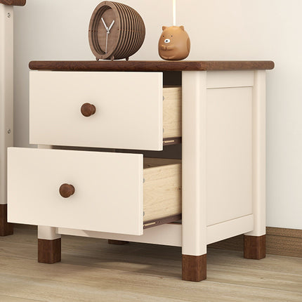 AW5- Wooden Nightstand with Two Drawers for Kids,End Table for Bedroom,Cream+Walnut - Likeshoppe 