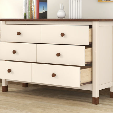 AU10- Wooden Storage Dresser with 6 Drawers,Storage Cabinet for kids Bedroom,Cream+Walnut - Likeshoppe 