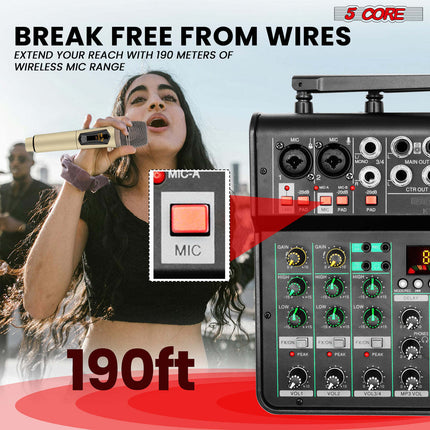CC5- 5 Core Audio Mixer 4 Channel DJ Mixing Board Small Bluetooth USB Mezclador De Audio w Phantom Power Console for Live Recording Podcast Karaoke - MX 4CH 2MIC GLD - Likeshoppe 