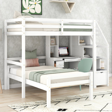 AS4- Twin Size Loft Bed with a Stand-alone Bed;  Storage Staircase;  Desk;  Shelves and Drawers - Likeshoppe 