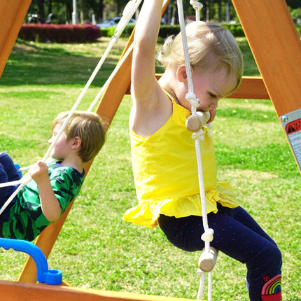 AZ3- Wooden Swing Set with Slide;  Outdoor Playset Backyard Activity Playground Climb Swing Outdoor Play Structure for Toddlers;  Ready to Assemble Wooden Swing-N-Slide Set Kids Climbers - Likeshoppe 