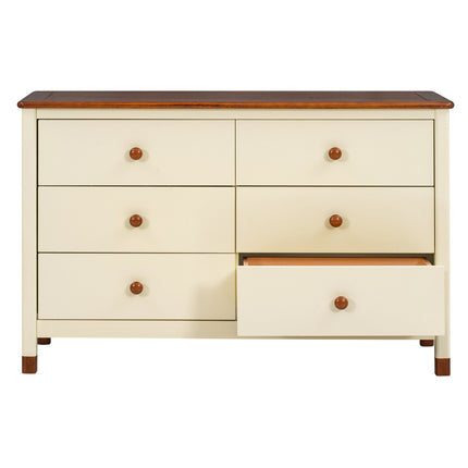 AU10- Wooden Storage Dresser with 6 Drawers,Storage Cabinet for kids Bedroom,Cream+Walnut - Likeshoppe 