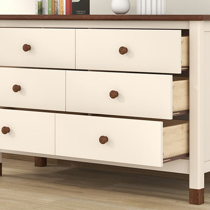 AU10- Wooden Storage Dresser with 6 Drawers,Storage Cabinet for kids Bedroom,Cream+Walnut - Likeshoppe 