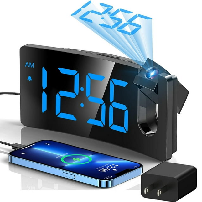 CH8- Mpow Projection Alarm Clock, Digital Clock with 180° Rotatable Projector, 3-Level Brightness, Progressive Volume, USB Charger, Battery Backup, 9mins Snooze, 12/24H, Digital Alarm Clock for Bedroom - Likeshoppe 