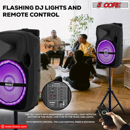 CC10- 5 Core DJ speakers 10" Rechargeable Powered PA system 400W Loud Speaker Bluetooth USB SD Card AUX MP3 FM LED Ring - ACTIVE HOME 10 2-MIC - Likeshoppe 