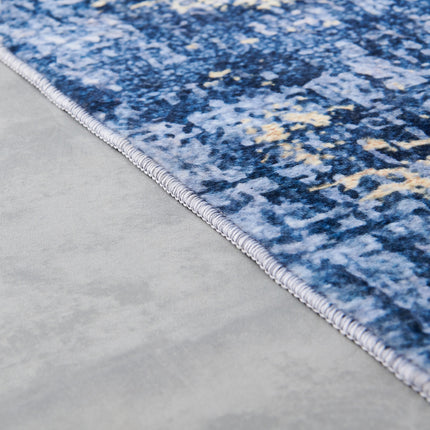 AQ27- ZARA Collection Abstract Design Blue Gold Machine Washable Super Soft Area Rug - Likeshoppe 