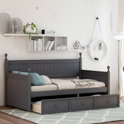 AS23- Wood Daybed with Three Drawers ; Twin Size Daybed; No Box Spring Needed ; White - Likeshoppe 