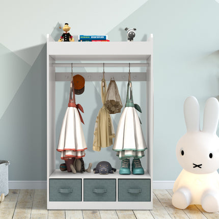 AX4- Kids Costume Organizer, Costume Rack, Kids Armoire, Open Hanging Armoire Closet with Mirror-WHITE - Likeshoppe 
