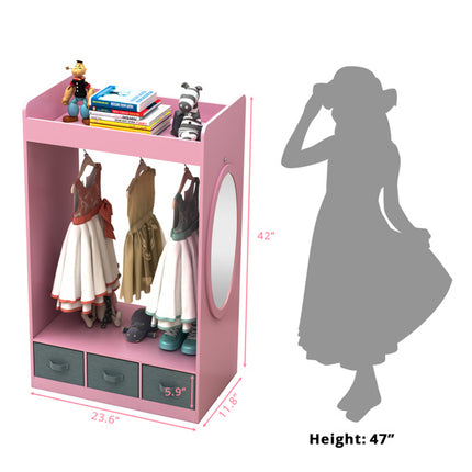 AX3- Kids Costume Organizer, Costume Rack, Kids Armoire, Open Hanging Armoire Closet with Mirror-PINK - Likeshoppe 
