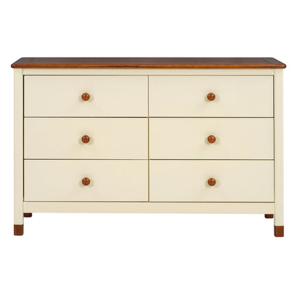 AU10- Wooden Storage Dresser with 6 Drawers,Storage Cabinet for kids Bedroom,Cream+Walnut - Likeshoppe 