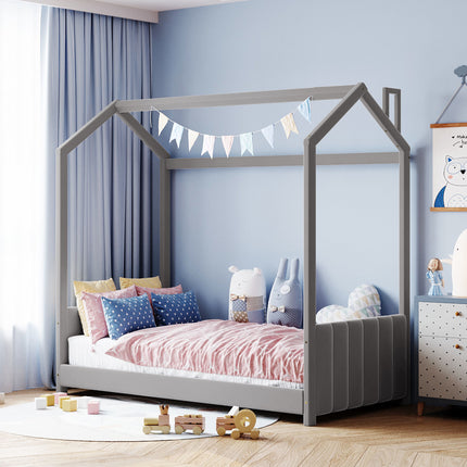 AS15- Twin Size Velvet House Bed Wood Bed - Likeshoppe 