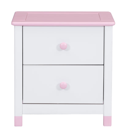 AW3- Wooden Nightstand with Two Drawers for Kids,End Table for Bedroom,White+Pink - Likeshoppe 