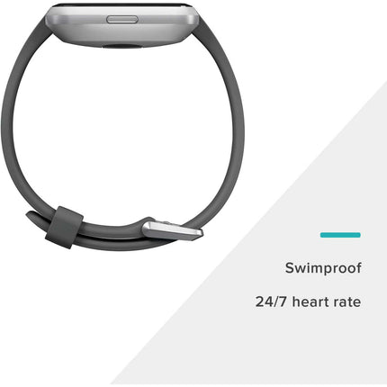 CB6-  Versa Lite Edition Smartwatch Silver Aluminum Case Charcoal Silicone Band - Likeshoppe 