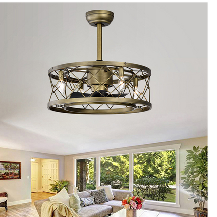 BU12- Small Low profile Enclosed Modern Revrersible Bladeless Ceiling Fan with Lights 20'' Caged Ceiling Fan with Light for bedroom - Likeshoppe 
