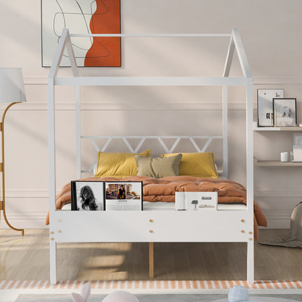 AS27- Full Size Wood House Bed with Storage Space - Likeshoppe 
