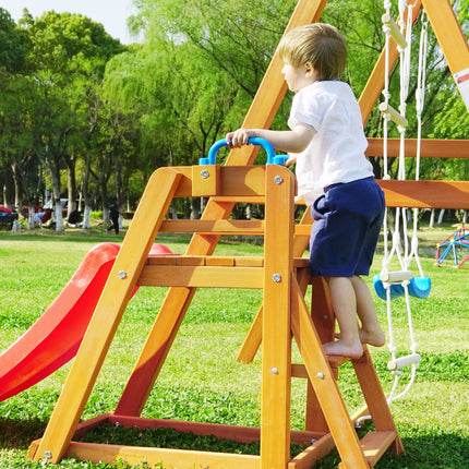 AZ3- Wooden Swing Set with Slide;  Outdoor Playset Backyard Activity Playground Climb Swing Outdoor Play Structure for Toddlers;  Ready to Assemble Wooden Swing-N-Slide Set Kids Climbers - Likeshoppe 