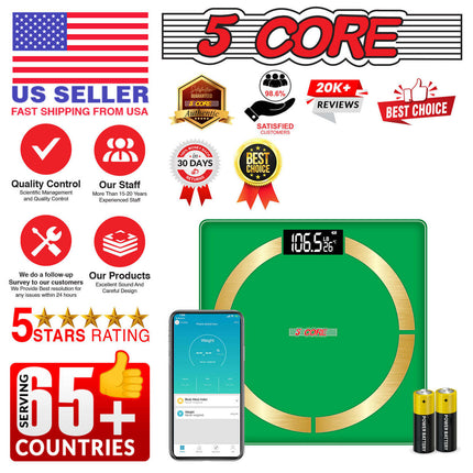BT2- 5 Core Bathroom Scale for Body Weight • Digital Scale with Smart Accurate App sync w Bluetooth • 13 Body Composition Analyzer • Battery Operated Health and Fitness Accessory • 400 lbs - BBS 03 B SG - Likeshoppe 