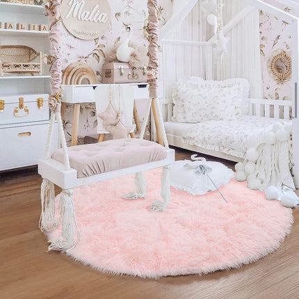 AR7- Round Rug for Bedroom, Fluffy Round Circle Rug for Kids Room