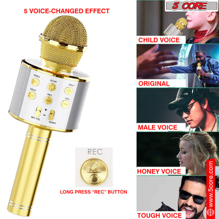CC19- 5 Core Karaoke Wireless Microphones Bluetooth • w Stereo Mic Speaker • Portable Recording Microfono Inalambrico • SD Card & USB • Gifts Music Toys for Kids and Adults All Age- WM SPK GLD - Likeshoppe 