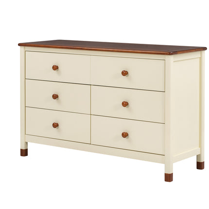 AU10- Wooden Storage Dresser with 6 Drawers,Storage Cabinet for kids Bedroom,Cream+Walnut - Likeshoppe 