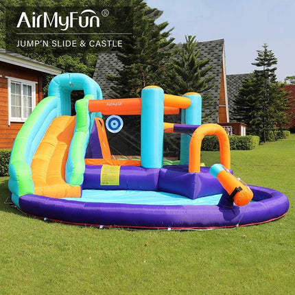 BC8- AirMyFun Inflatable Bounce House, Jumping Castle with Water and Slide, Inflatable Bouncer with Air Blower, Water Spray for Summer Time, Idea for Kids (Water Park) - Likeshoppe 