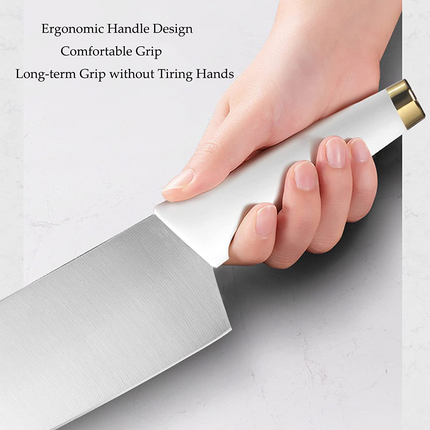 BN9- Kitchen Knife Set with Block, 7-Pieces High Carbon Stainless Steel Chef Knife Sets,White Knife Set with Sharpener Scissors for Cutting Slicing Dicing Chopping - Likeshoppe 