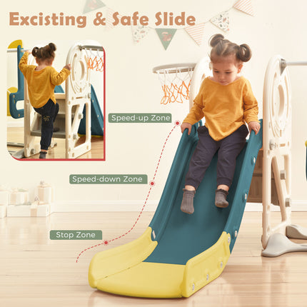 BB22- Kids Swing-N-Slide with Bus Play Structure; Freestanding Bus Toy with Slide&Swing for Toddlers; Bus Slide Set with Basketball Hoop - Likeshoppe 