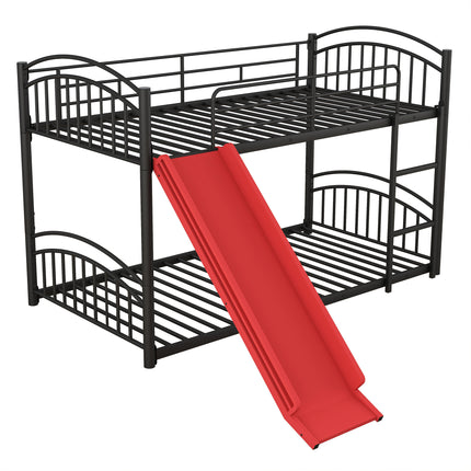 AS18-Twin Over Twin Metal Bunk Bed With Slide; Kids House Bed - Likeshoppe 