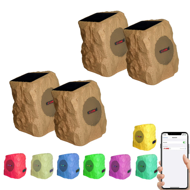 CC16- 5 Core Outdoor Speakers Bluetooth Waterproof Linkable TWS 10W RMS Pool Patio Garden Wireless Subwoofer Outside Solar Rock Speaker w LED Light All Season Use - GRDNSPK SP BRWN - Likeshoppe 