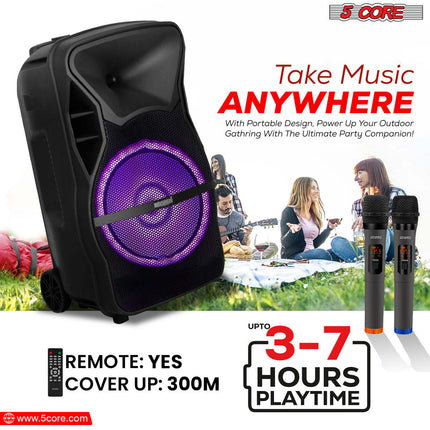 CC6- 5 Core Powered PA Speaker 80W RMS Portable Active Powered DJ Audio System w Bluetooth 5.1 Two Wireless UHF Mics and Remote - ACTIVE HOME 15 2-MIC - Likeshoppe 