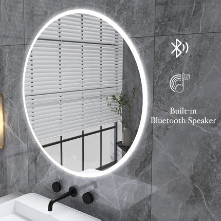BU9- 24 in. Round Wall-Mounted Dimmable LED Bathroom Vanity Mirror with Defogger and Bluetooth Music Speaker - Likeshoppe 