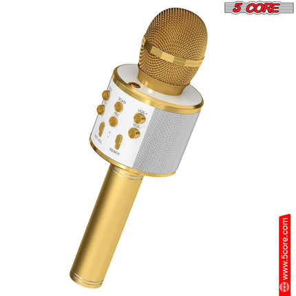 CC19- 5 Core Karaoke Wireless Microphones Bluetooth • w Stereo Mic Speaker • Portable Recording Microfono Inalambrico • SD Card & USB • Gifts Music Toys for Kids and Adults All Age- WM SPK GLD - Likeshoppe 