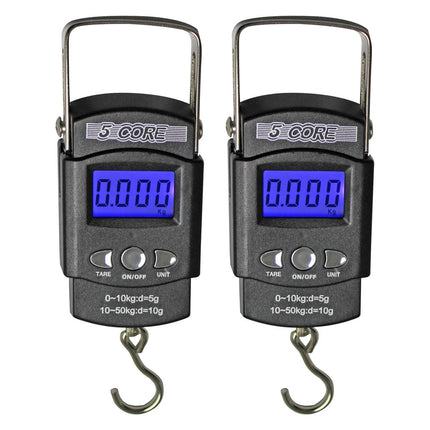 BR2- 5 Core Fish Scale 110 LBS 50 KG Luggage Handheld Portable Electronic Balance Digital Fishing Postal Hanging Hook Scale with 2 AAA Batteries Built-in Measuring Tape Backlight LCD Display - Likeshoppe 