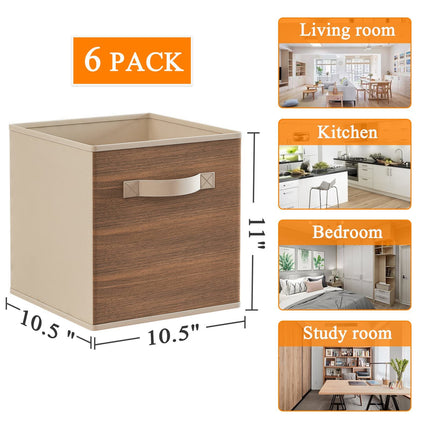 Fabric Storage Cubes with Handle, Foldable  Cube Storage Bins, 6 Pack Storage Baskets for Shelves, Storage Boxes for Organizing Closet Bins, Wood Grain - Likeshoppe 