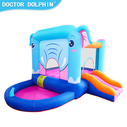 BC3- Elephant Inflatable Castle Blue Bounce House w/ Slide Ball Pool and 350W Blower - Likeshoppe 