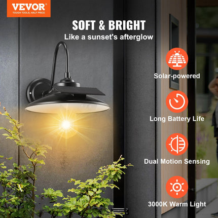 BU22- Solar Barn Light, 3 Lighting Modes & Motion Sensor, Dusk to Dawn Outdoor Wall Sconces, Exterior Farmhouse Gooseneck Lights, Wall Mount, IP65 Waterproof for Outside Yard Street Garage Shed Patio - Likeshoppe 