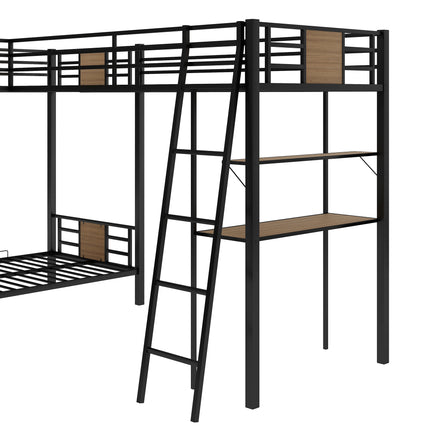 AS28- L-Shaped Twin over Twin Bunk Bed with Twin Size Loft Bed with Desk and Shelf - Likeshoppe 