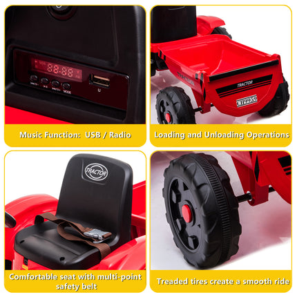 BH18-Toy Tractor with Trailer,3-Gear-Shift Ground Loader Ride On with LED Lights - Likeshoppe 