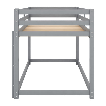 AS29- Twin over Twin Floor Bunk Bed with Ladder - Likeshoppe 