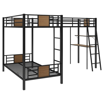 AS28- L-Shaped Twin over Twin Bunk Bed with Twin Size Loft Bed with Desk and Shelf - Likeshoppe 