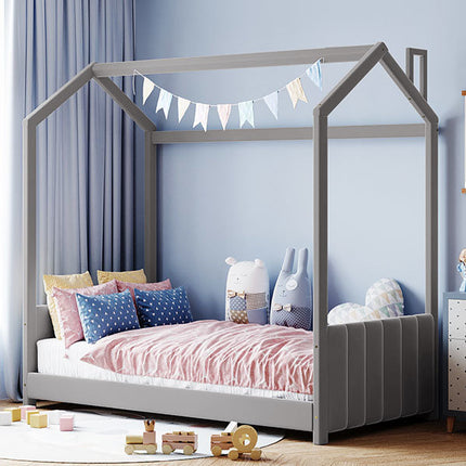 AS15- Twin Size Velvet House Bed Wood Bed - Likeshoppe 